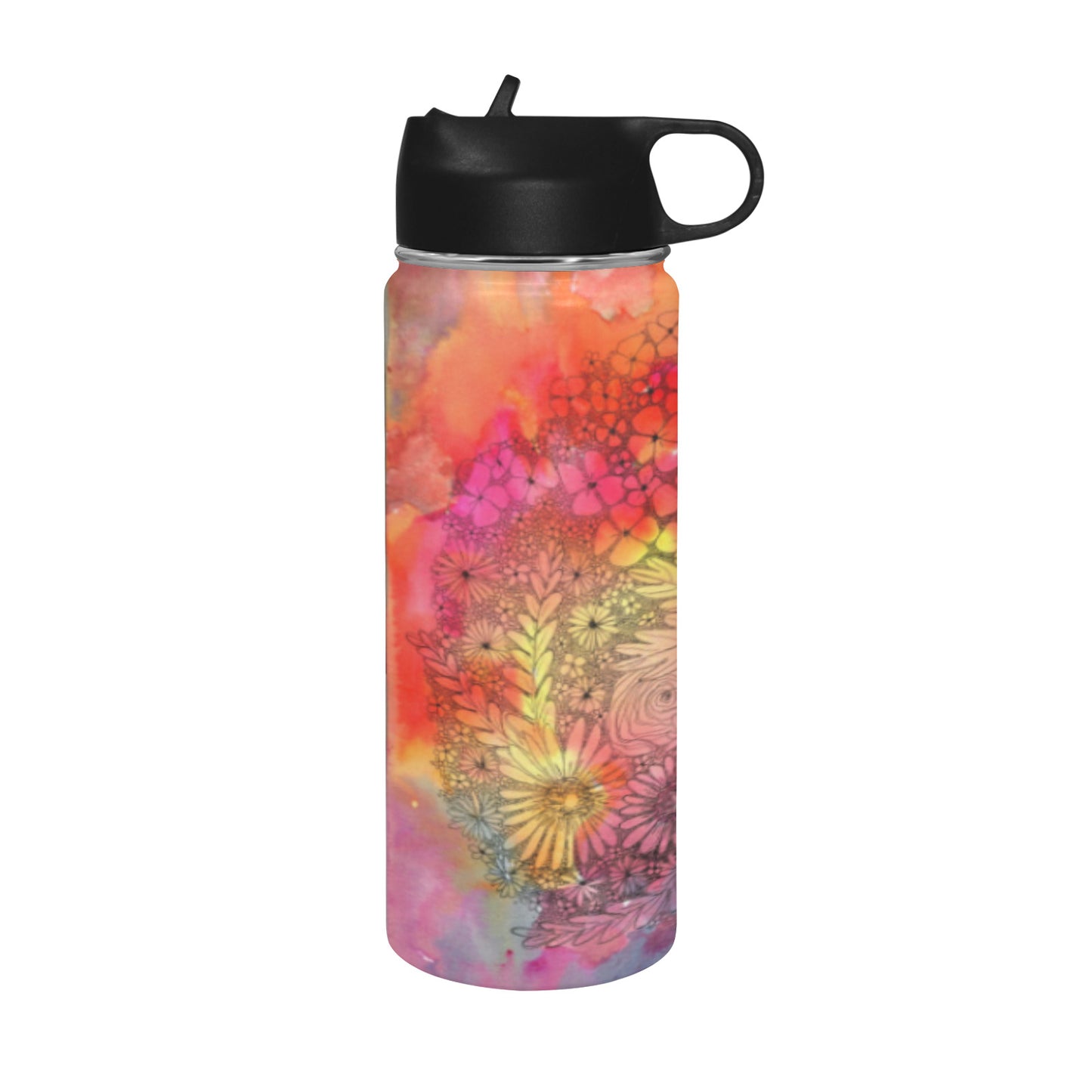 Inked flowers - Insulated Water Bottle with Straw Lid (18 oz)