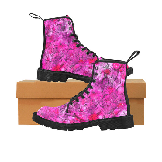 Peony Passion Canvas Boots for Women