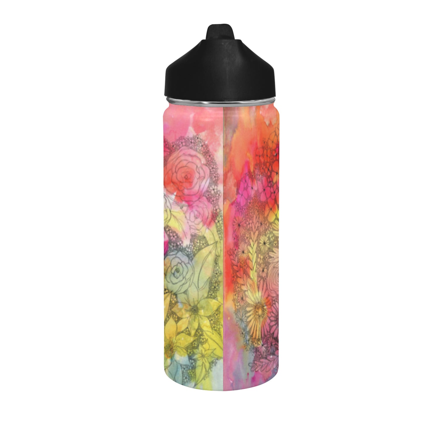 Inked flowers - Insulated Water Bottle with Straw Lid (18 oz)