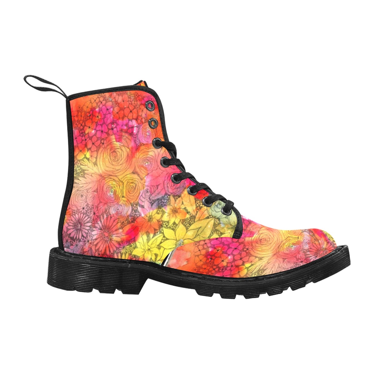 Inked Florals Canvas Boots for Women