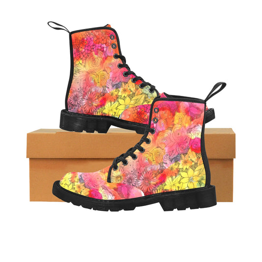 Inked Florals Canvas Boots for Women