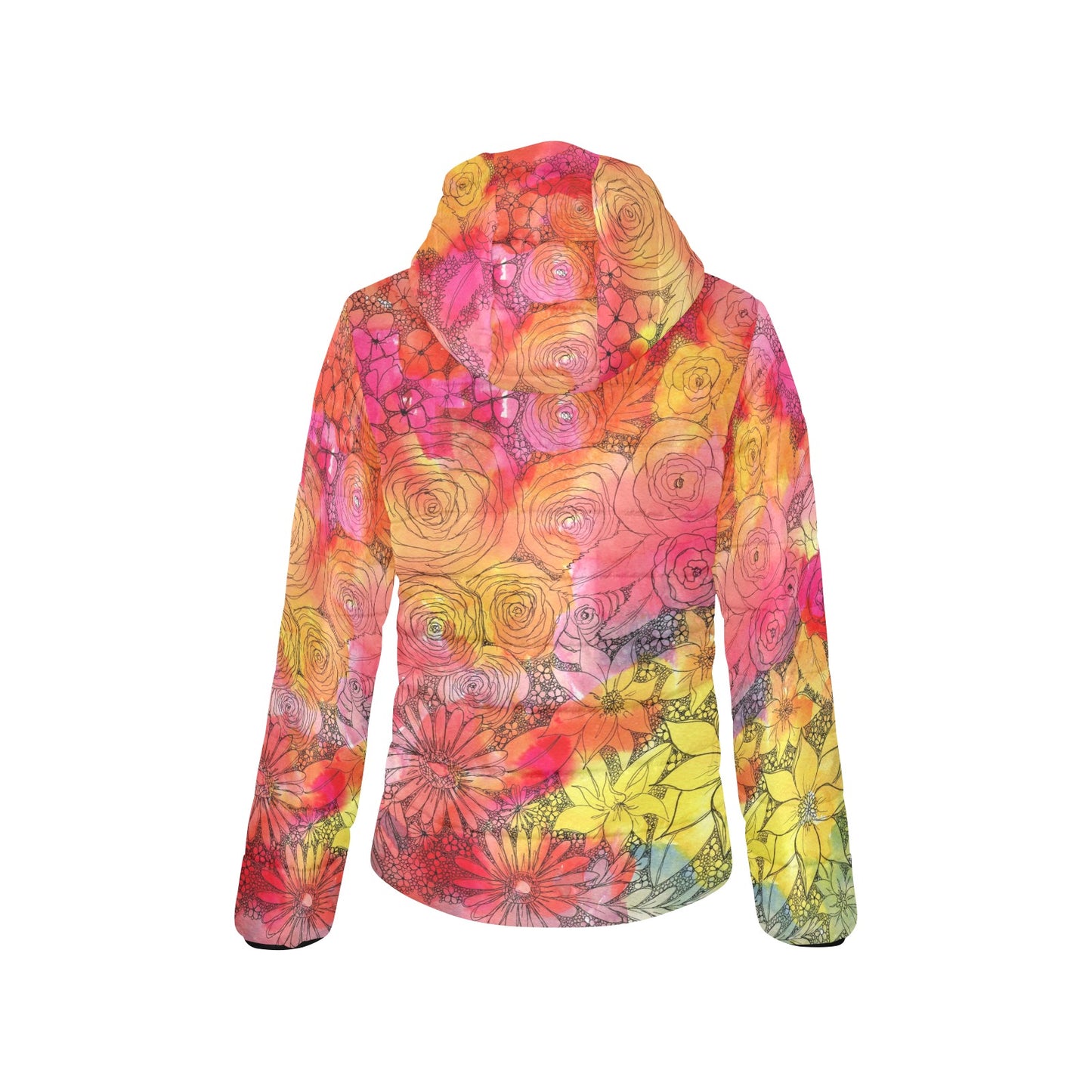 Inked Flowers - Women's Padded Hooded Jacket