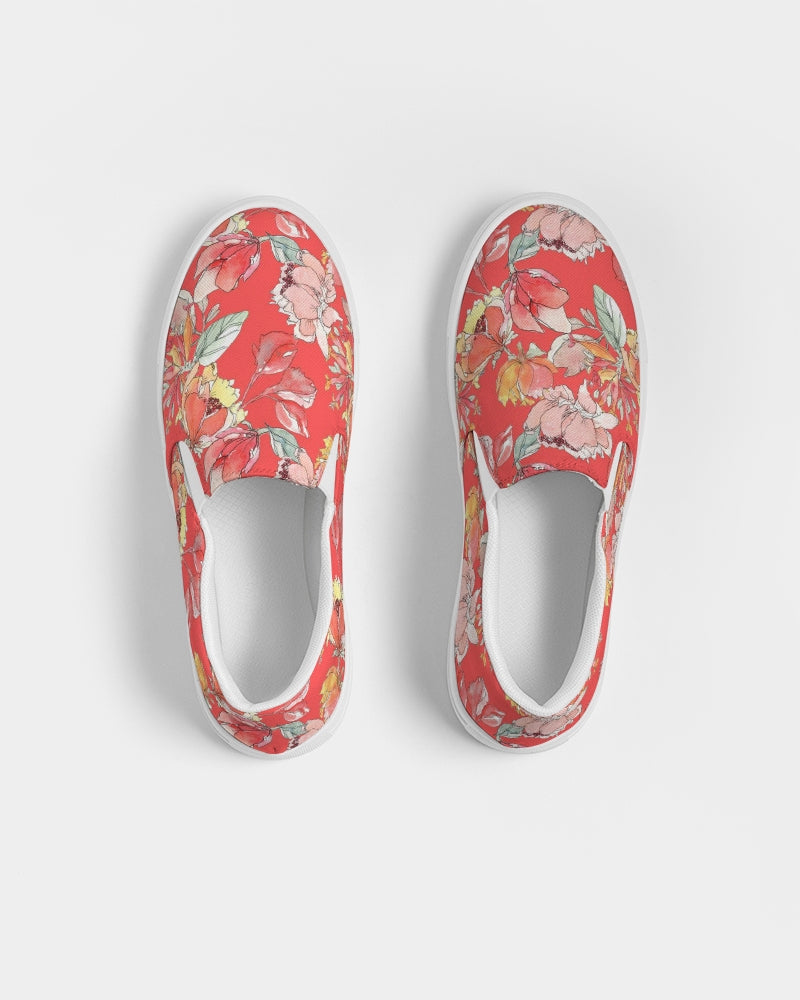 Flower Memory bright orange Women's Slip-On Canvas Shoe