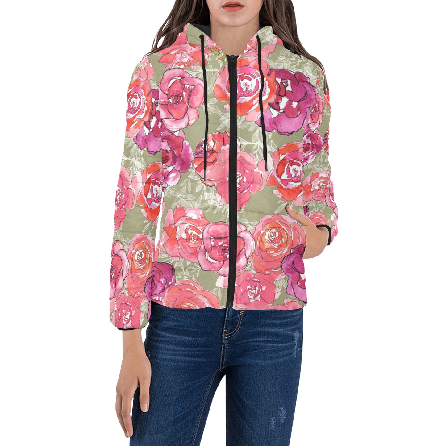 Fragrance,- juniper - Women's Padded Hooded Jacket