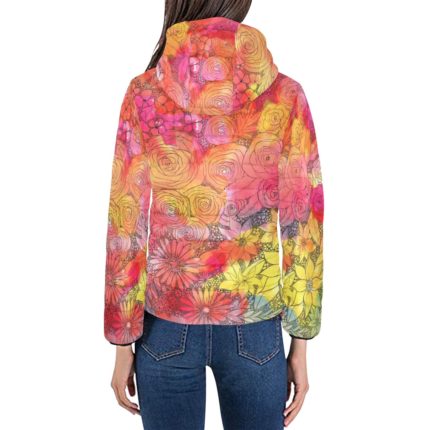 Inked Flowers - Women's Padded Hooded Jacket