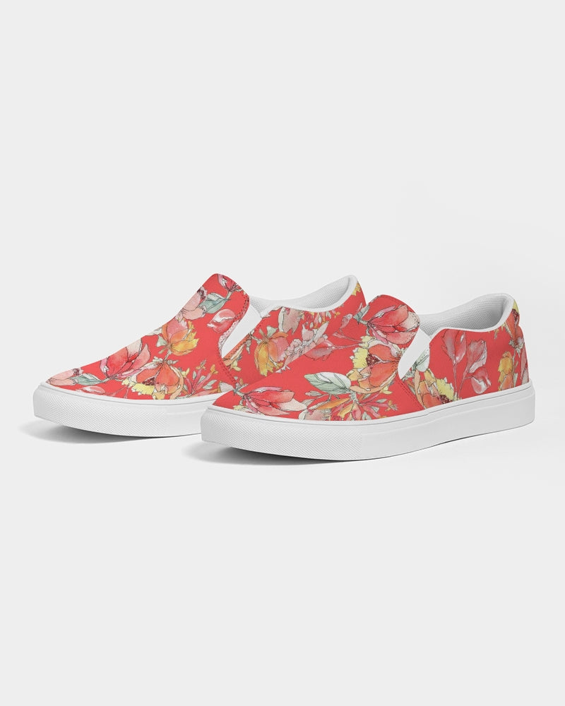 Flower Memory bright orange Women's Slip-On Canvas Shoe