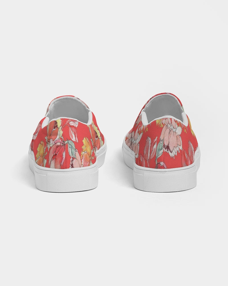 Flower Memory bright orange Women's Slip-On Canvas Shoe