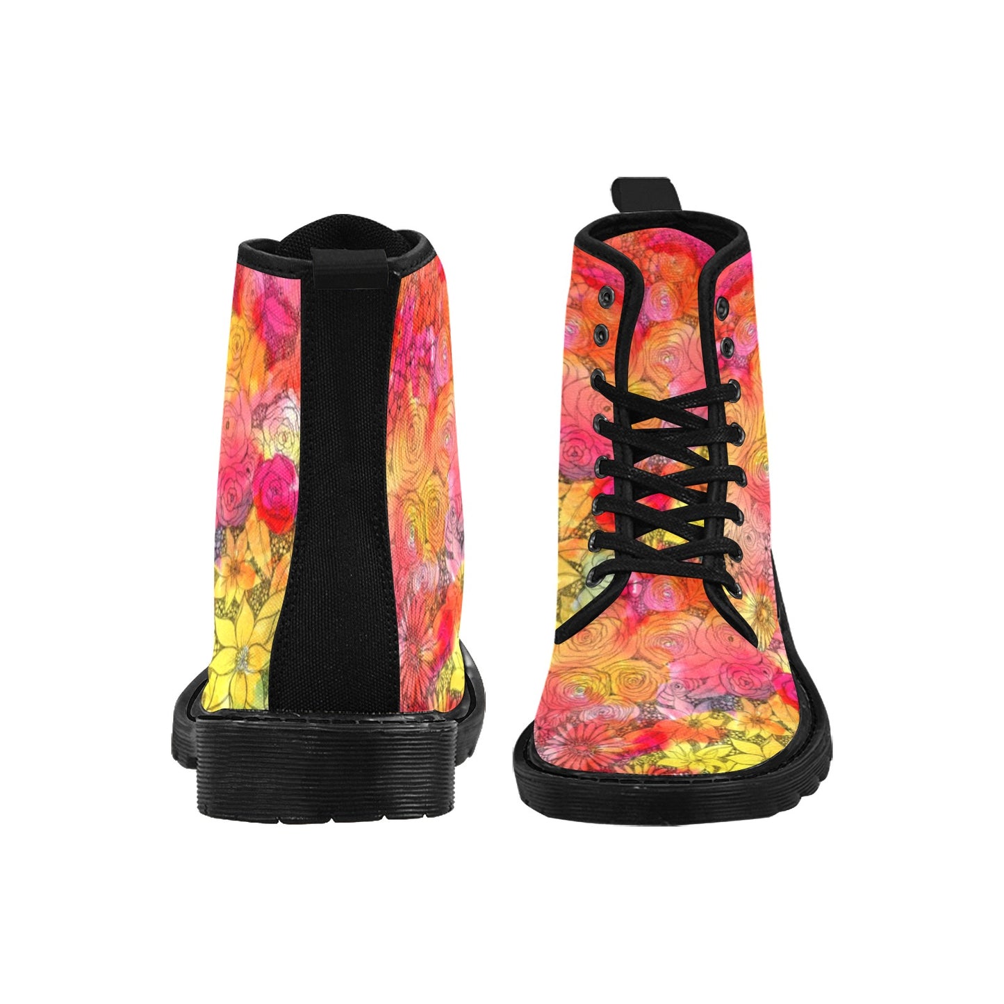 Inked Florals  Canvas Boots for Women