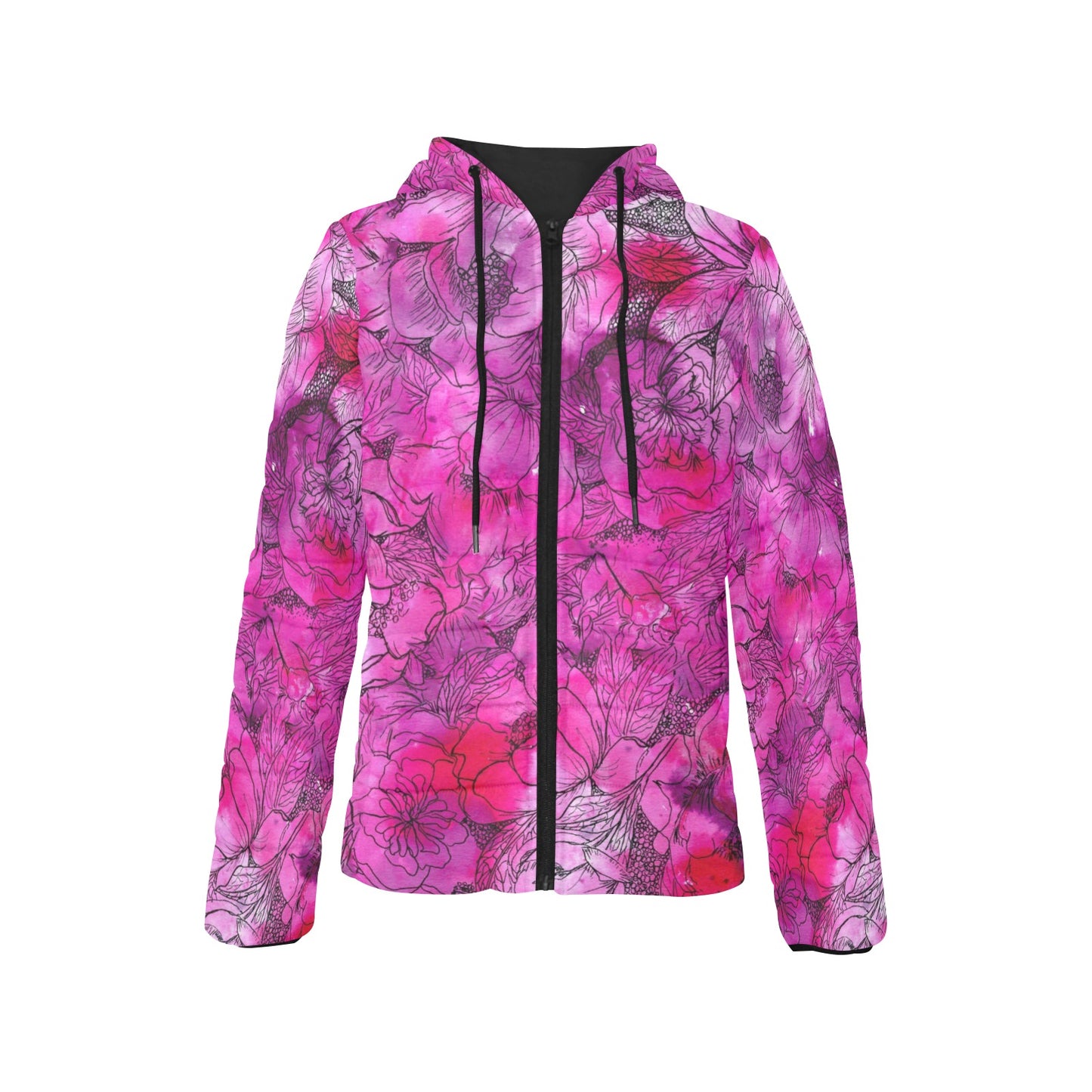 Pink Peony Women's Padded Hooded Jacket
