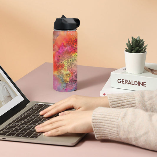 Inked flowers - Insulated Water Bottle with Straw Lid (18 oz)