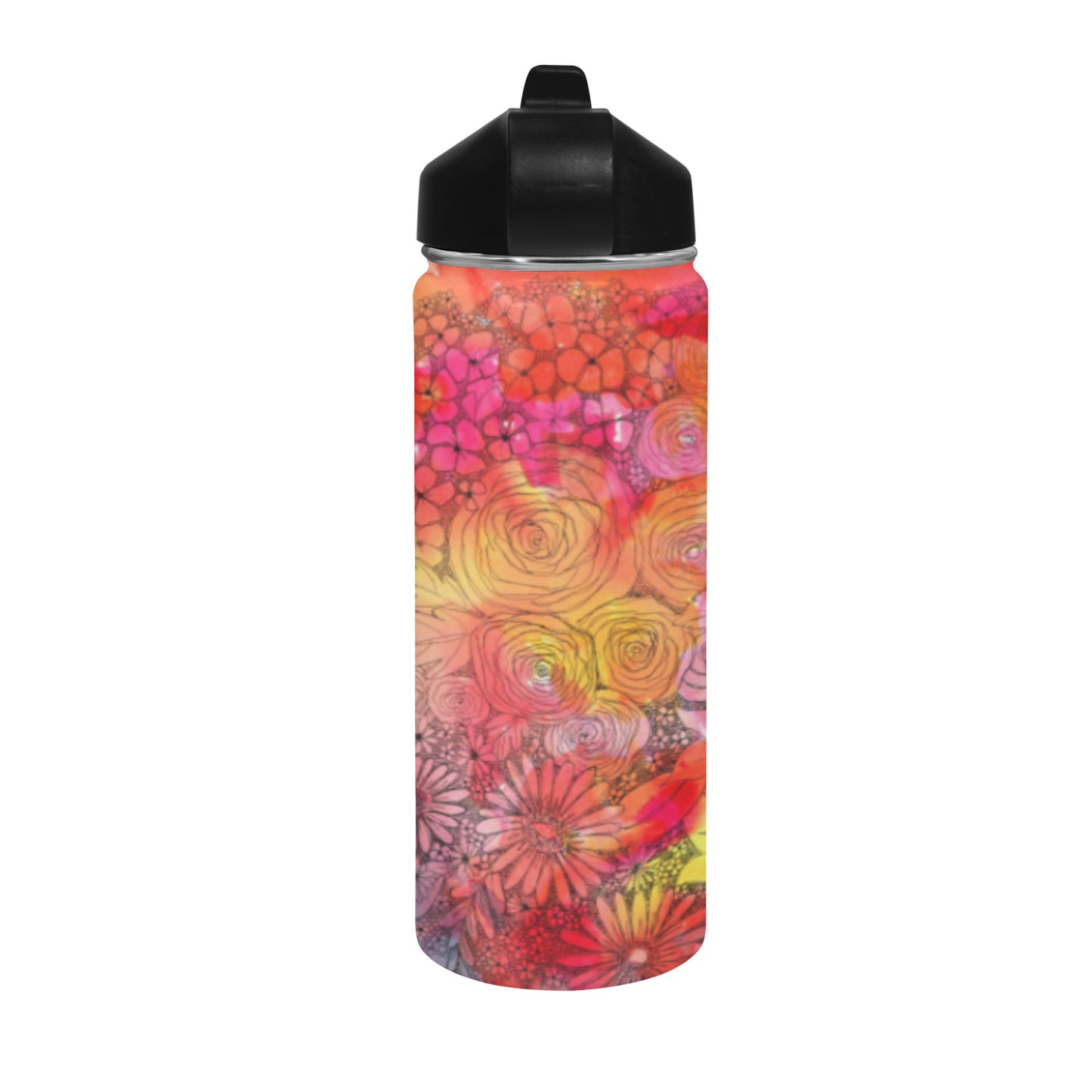 Inked flowers - Insulated Water Bottle with Straw Lid (18 oz)