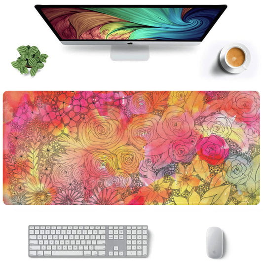 Inked flowers Large Desk Mousepad