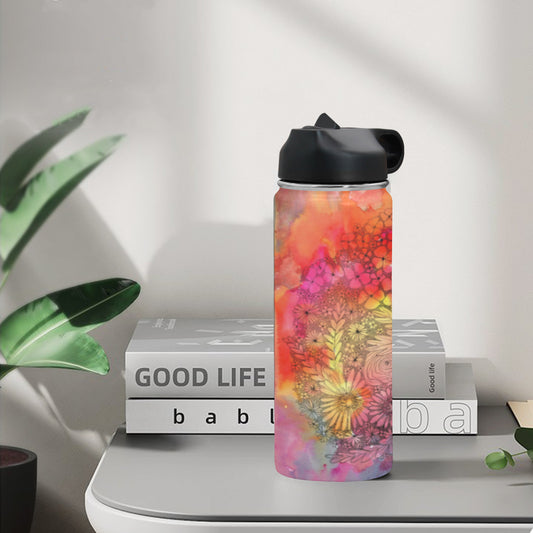 Inked flowers - Insulated Water Bottle with Straw Lid (18 oz)