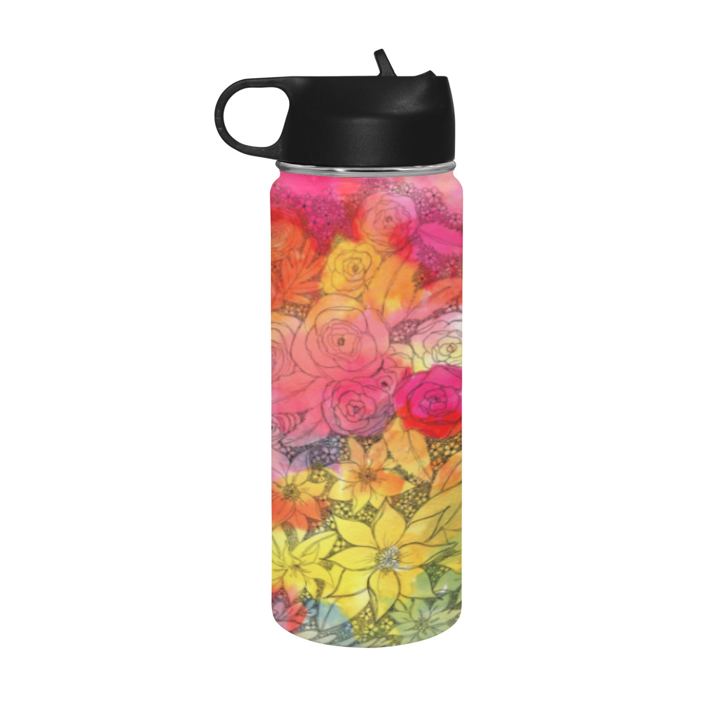 Inked flowers - Insulated Water Bottle with Straw Lid (18 oz)