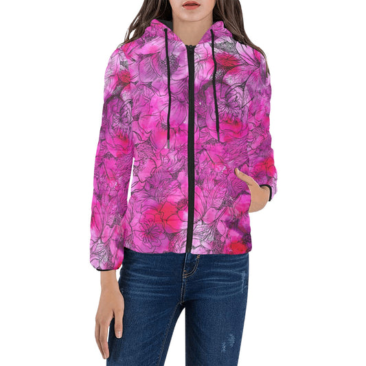 Pink Peony Women's Padded Hooded Jacket