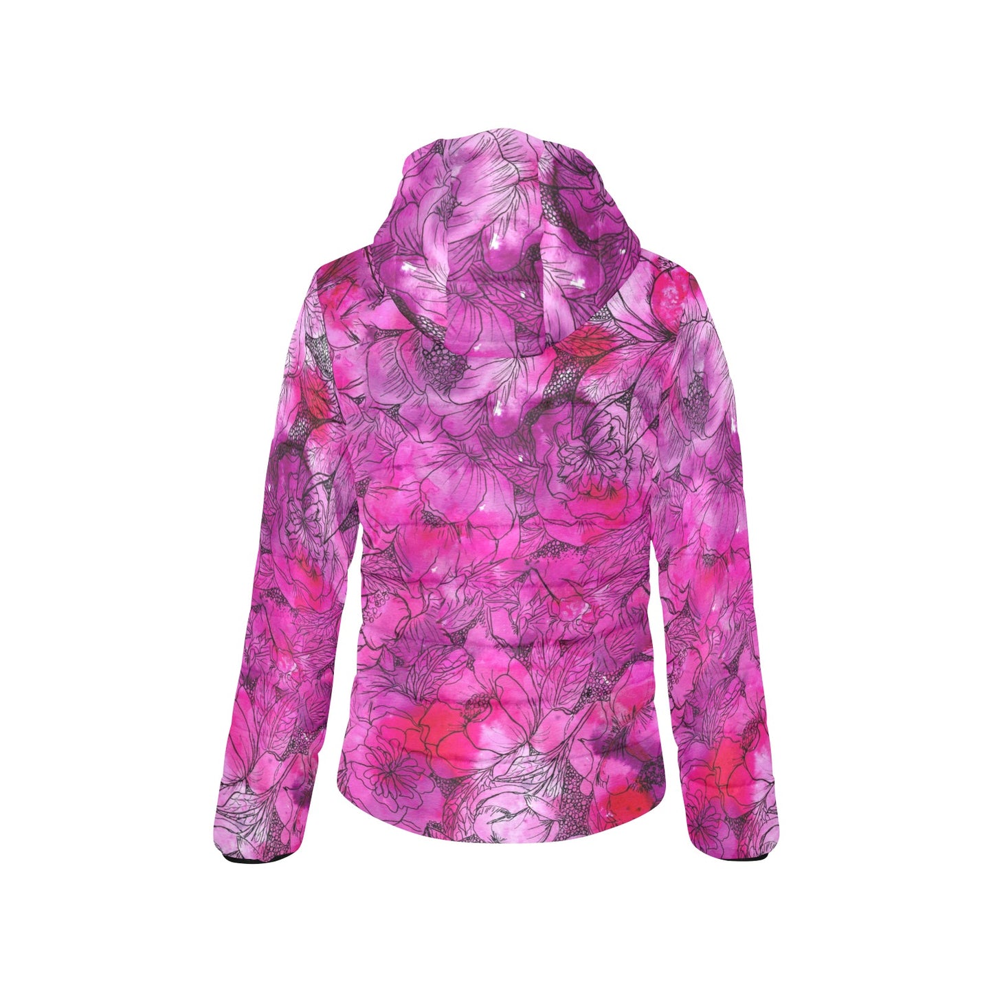 Pink Peony Women's Padded Hooded Jacket