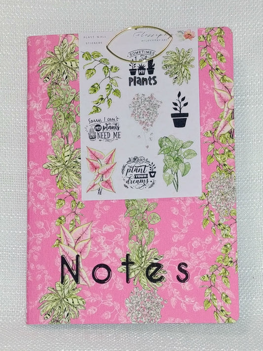 Notebook with Mini Stickers, Plant Wall - Pink Lady