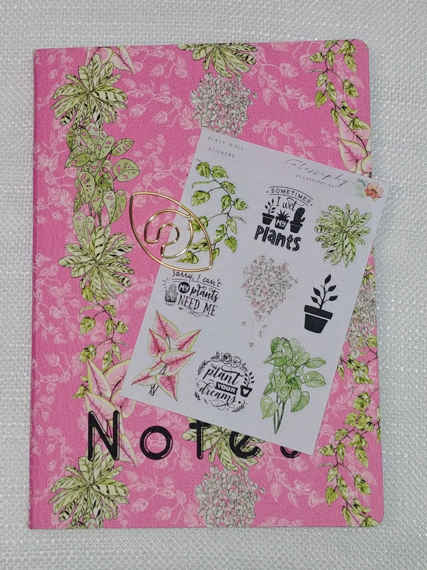 Notebook with Mini Stickers, Plant Wall - Pink Lady