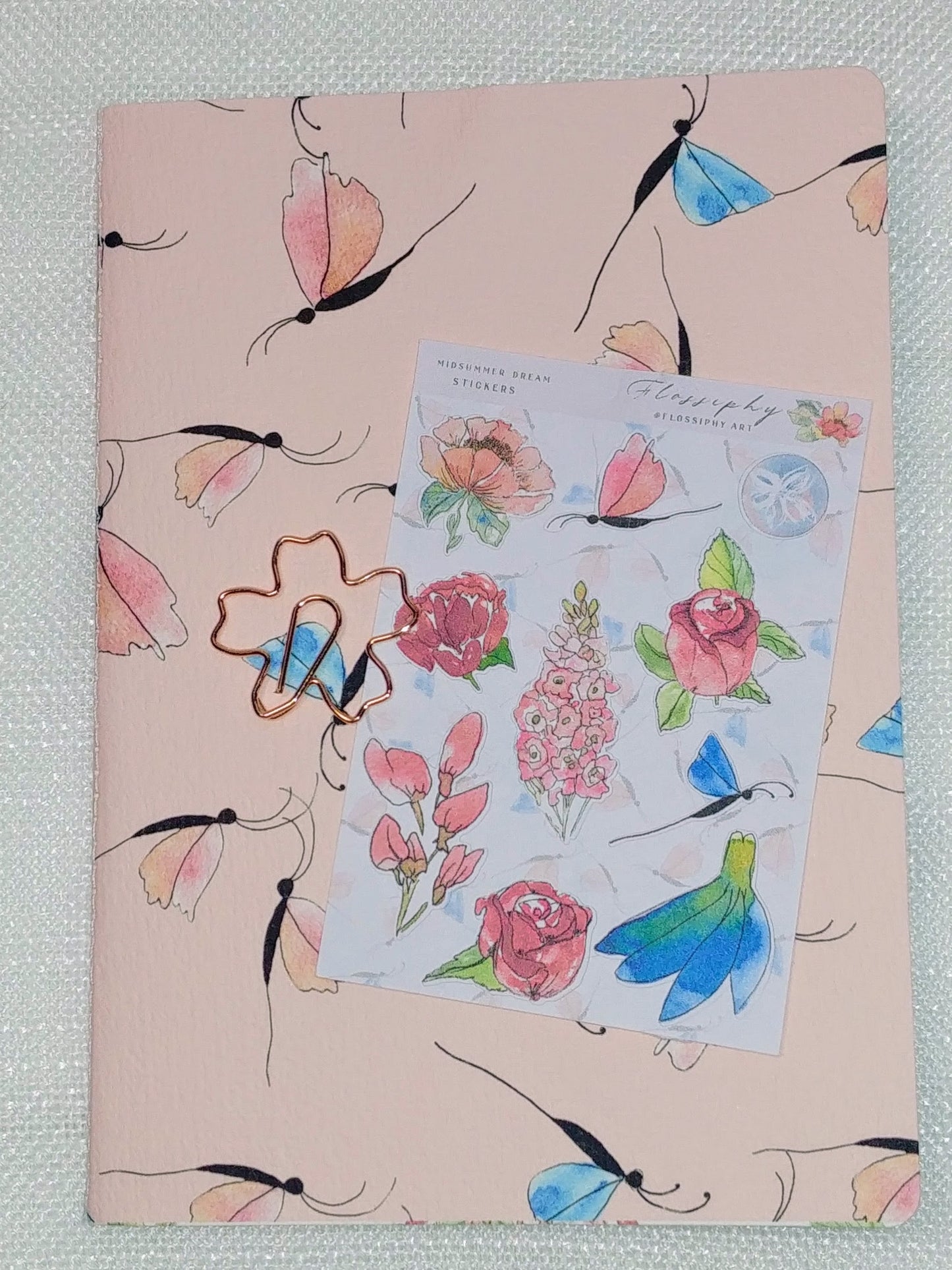 Notebook with Mini Stickers, Butterfly fling - peach