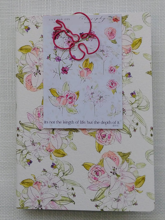 Notebook with Mini Stickers, Lily Bouquet - White