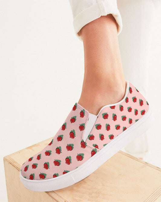 Pink Strawberries Women's Slip-On Canvas Shoe