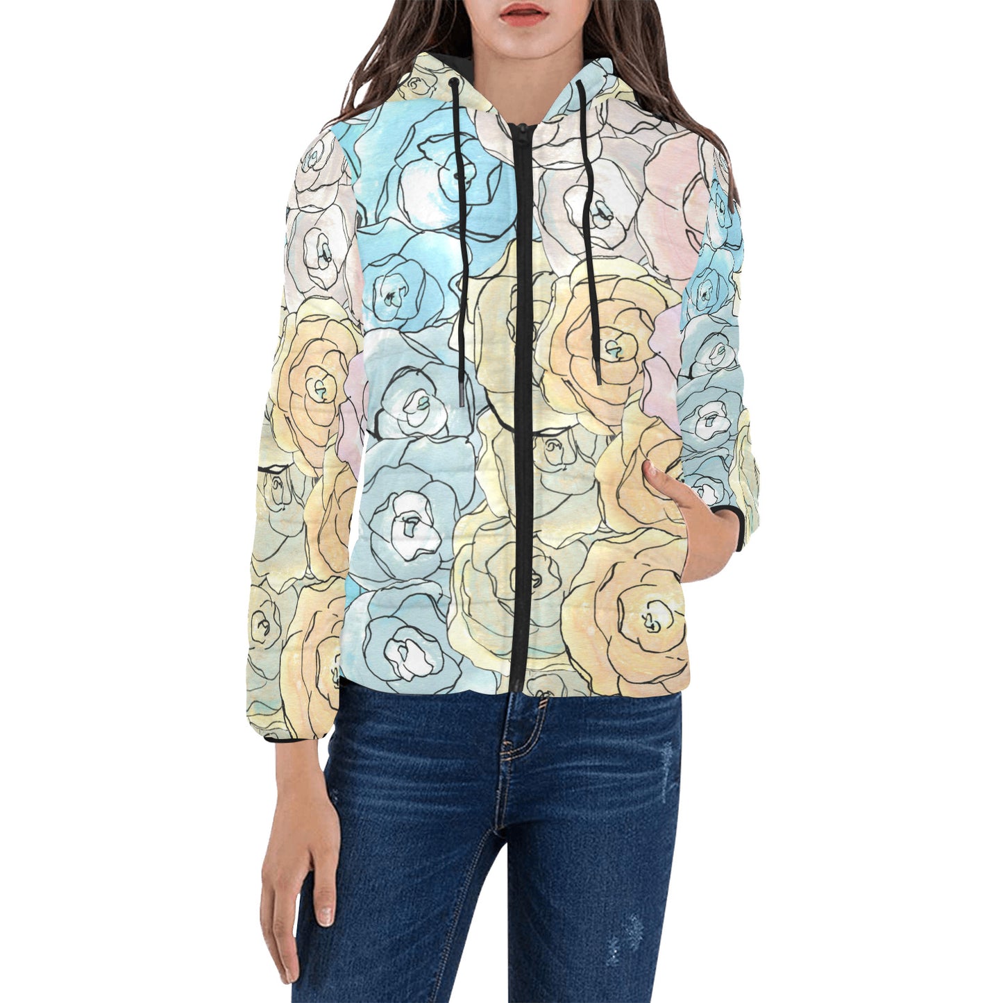 In a Cloud of Roses - Women's Padded Hooded Jacket