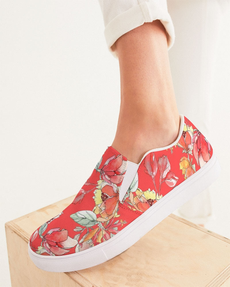Flower Memory bright orange Women's Slip-On Canvas Shoe