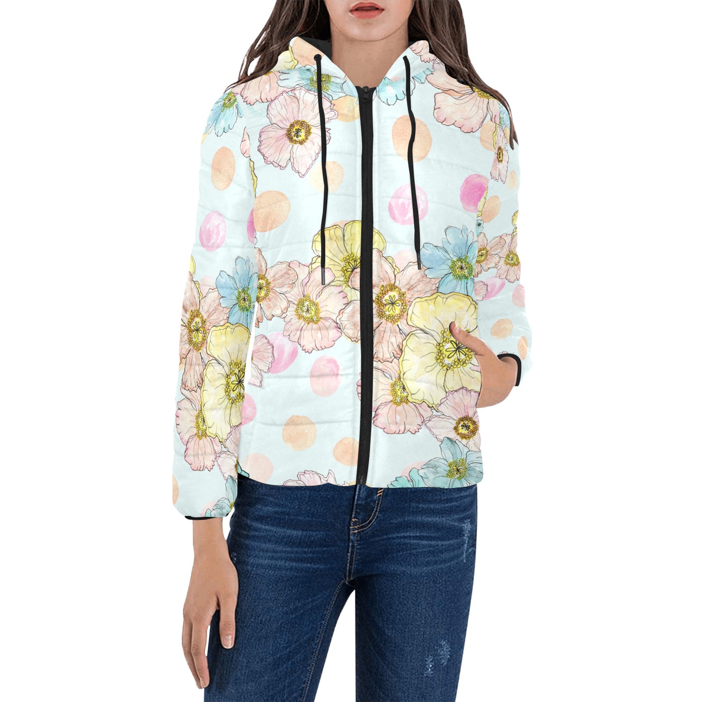 Open Blooms, glass - Women's Padded Hooded Jacket