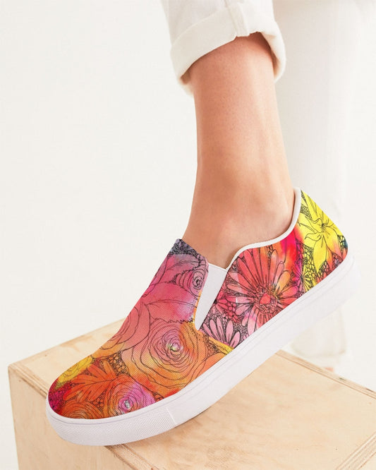 Inked Flowers Women's Slip-On Canvas Shoe